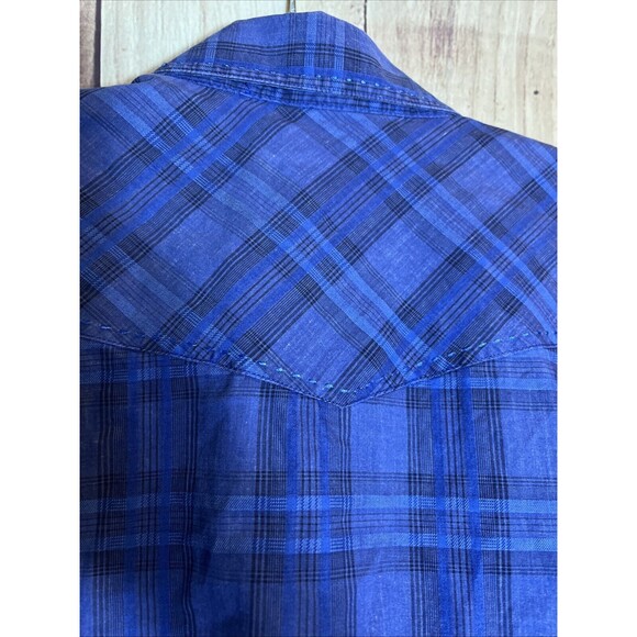 Bugatchi Dress Shirt Large Blue Plaid Paisley Contrast Flip Cuff Shape Fit - Picture 12 of 13